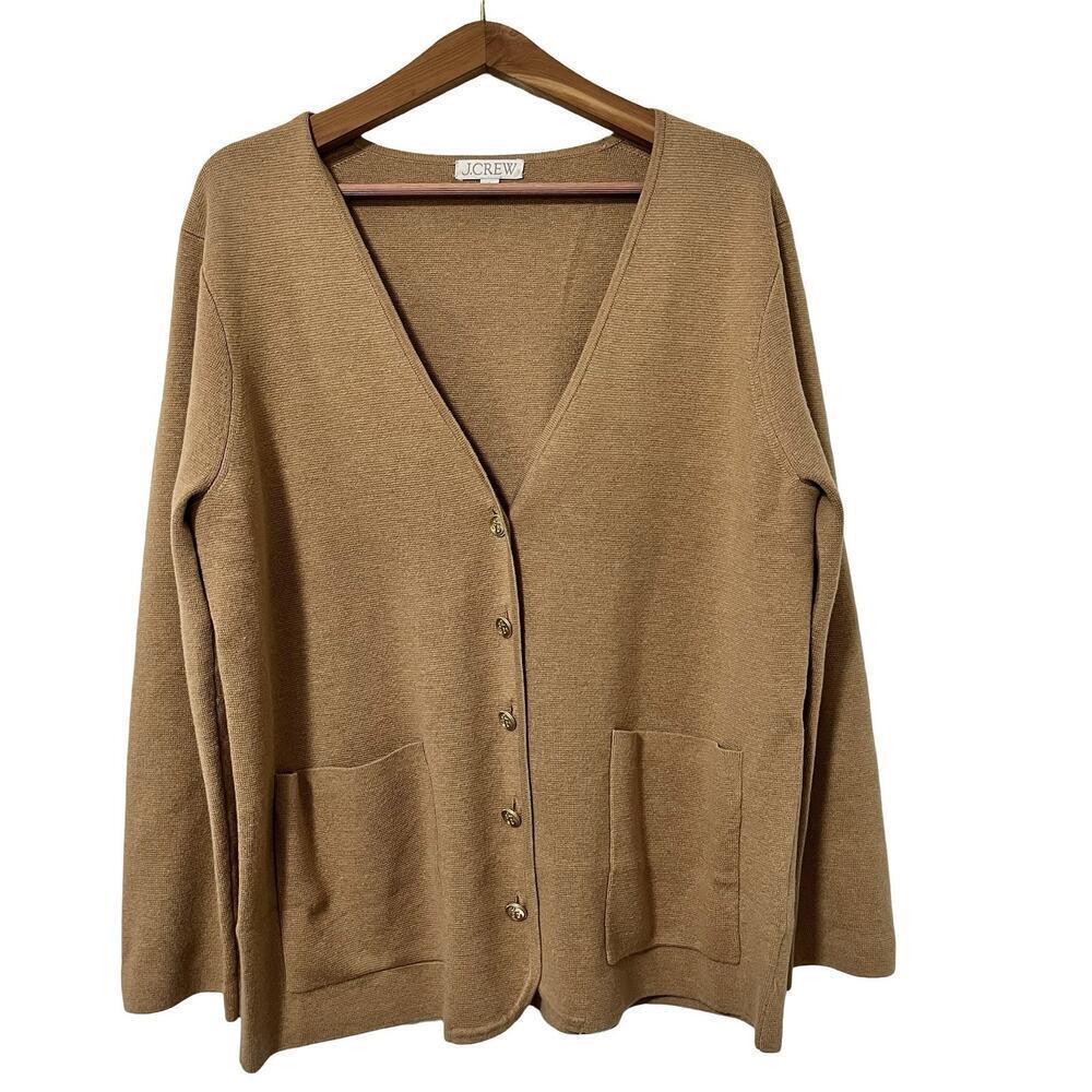 J Crew Giselle V Neck Sweater Blazer Size L Heather Acorn Old Money Preppy